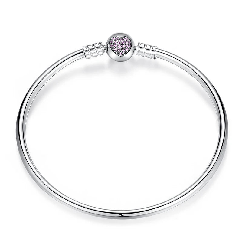Pulsera para charms con bola y corazón rosa | Plata 925